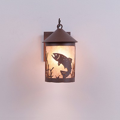 Cascade Lantern Sconce Small - Trout Outdoor Wall Light Trout Metal Art