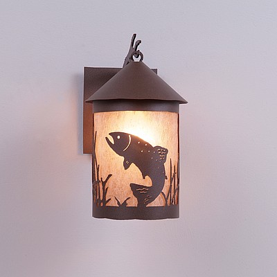 Cascade Lantern Sconce Medium - Trout Outdoor Wall Light Trout Metal Art