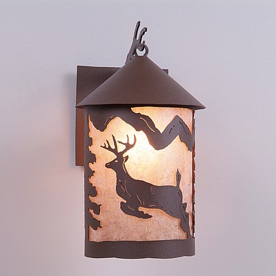 Cascade Lantern Sconce Large - Valley Deer Outdoor Wall Light Deer Metal Art