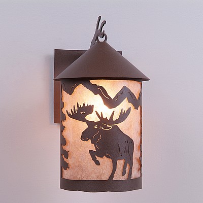 Cascade Lantern Sconce Large - Alaska Moose Outdoor Wall Light Moose Metal Art