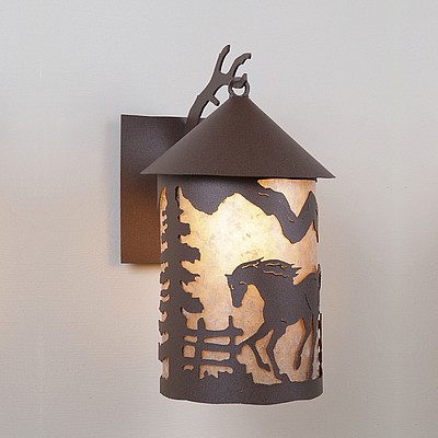 Cascade Lantern Sconce Large - Mountain Horse Outdoor Wall Light Horse Metal Art