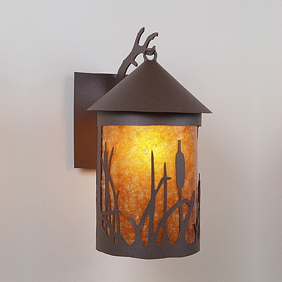 Cascade Lantern Sconce Large - Cattails Outdoor Wall Light Cattails Metal Art