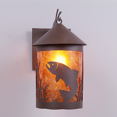 Cascade Lantern Sconce Large - Trout Outdoor Wall Light Trout Metal Art