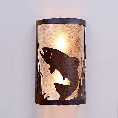 Cascade Exterior Sconce - Trout Outdoor Wall Light Trout Metal Art