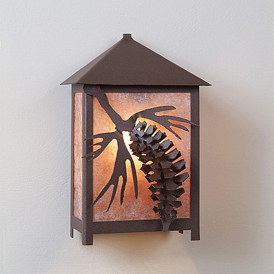 Clearance: Hudson Sconce Large - Spruce Cone - Amber Mica Shade - Rustic Brown Finish