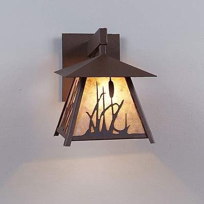 Smoky Mountain Sconce Small - Cattails Outdoor Wall Light Cattails Metal Art