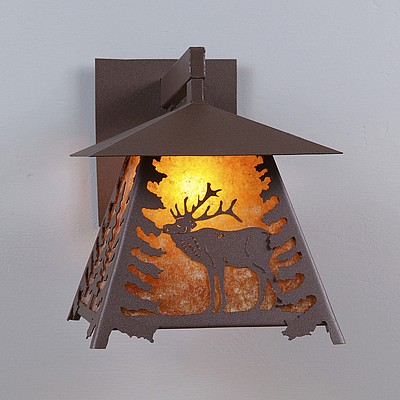 Smoky Mountain Sconce Large - Mountain Elk Outdoor Wall Light Elk Metal Art