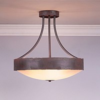 Clearance: Ridgemont Semi-Flush Large Tall - Shade Bottom - Rustic Plain - Tea Stained Glass - Rustic Brown Finish